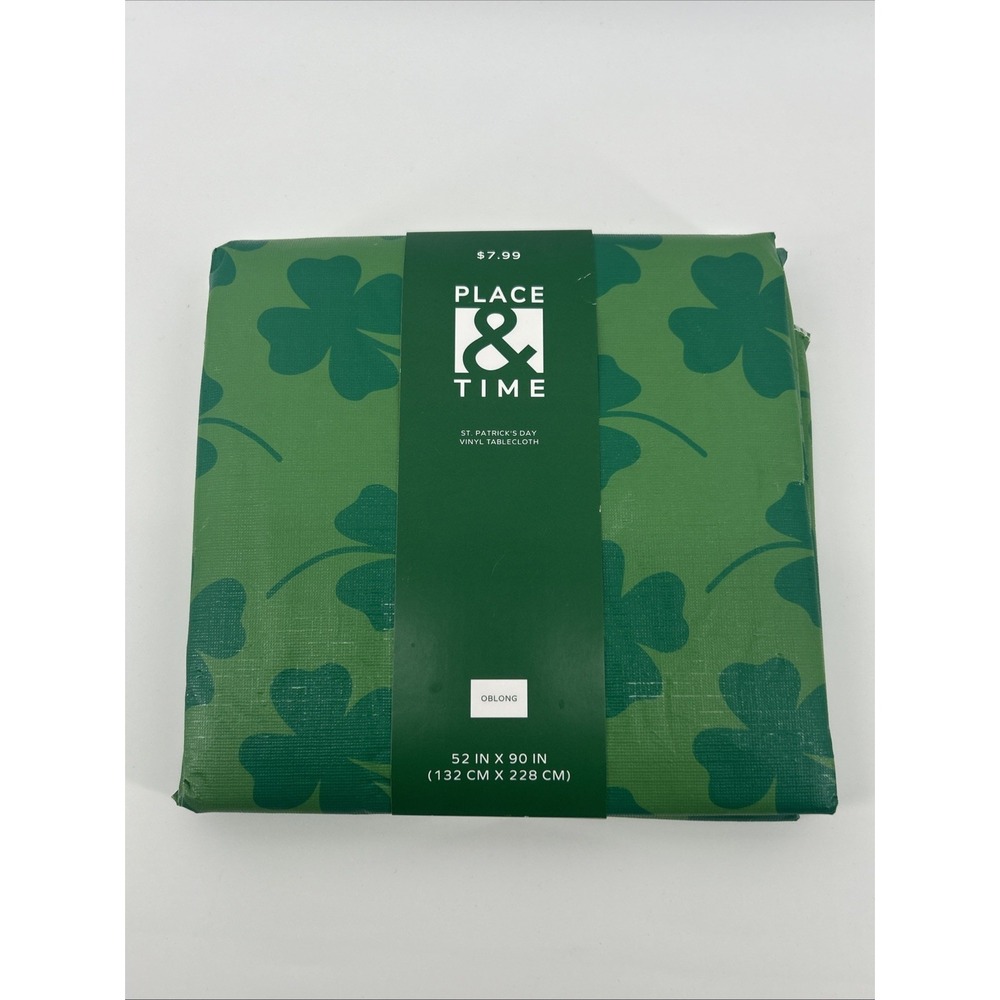 NEW Place & Time St. Patrick's Day Vinyl Tablecloth 52" X 90" Oblong Shamrocks